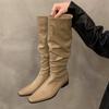 Retro pointed thick heeled long tube boots women,new spring elegant simple stacking boots fashion versatile women's shoes
