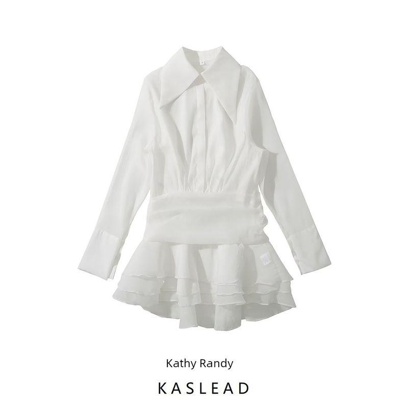 Kaslead New Arrival Women's Clothing Fashion Style Fashion Minimalist Fresh Pure Color Long Sleeves Shirt Jumpsuit Skirt