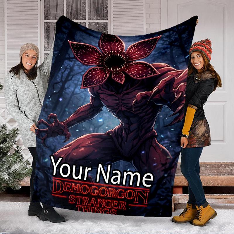 Custom Name Stranger Things Theme Printed Blanket - Perfect for Couch, Bed, Travel & Outdoor Use | Machine Washable, Cozy & Durable.