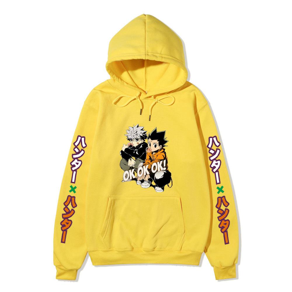 Hunter X Hunter Gon Killua Unisex Fleece Hoodie Vertical Japanese Text Sleeve Anime OK Print Long Sleeve Pullover Sweatshirt