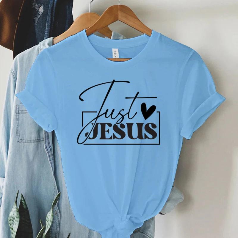 Bara älska Jesus tryck kvinnor T-shirts kristen Jesus bokstavskjorta Harajuku grafiska toppar kvinnliga sommar religiösa kristna t-shirt