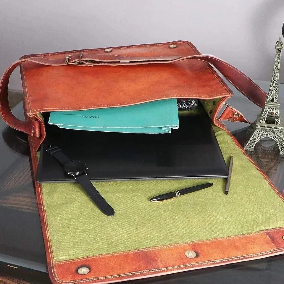Real Artist Vintage Leather Men's Messenger Shoulder Laptop Briefcase Bag