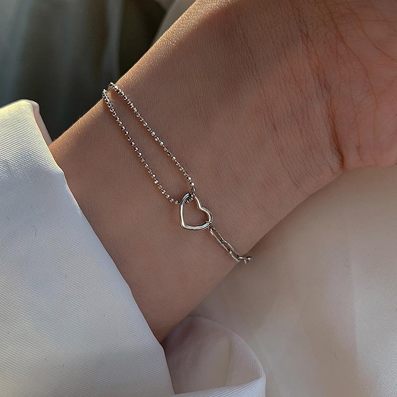 Sweet Heart Women's Double-Layer Hollow Heart & Bead Bracelet