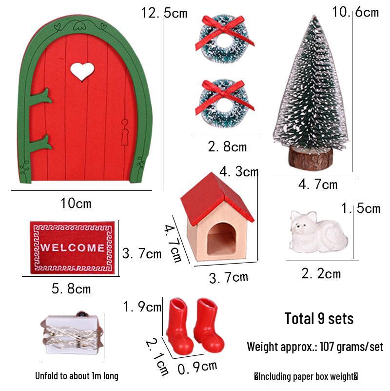 Christmas Wooden Red Elf Door Dollhouse Miniature Decoration Set