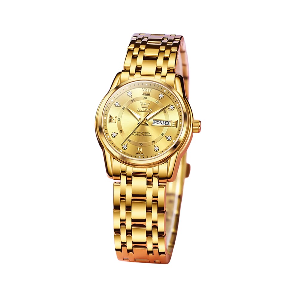 OLEVS Women's Scented Quartz Watch with Metal Band, Waterproof, Luminous, Date Display, Diamonds, Casual and Stylish, Gold