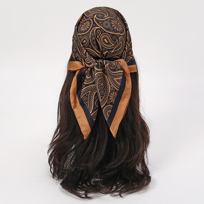 Bohemian Style Floral Print Women’s Square Silk Scarf Satin Head Wrap Tropical Leaf Flower Design Scarves Bandana Hijab