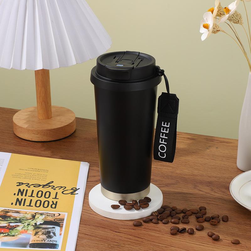Water Bottle Pattern Stainless Steel Lily of the Valley Coffee Cup Accompanying Thermos Cup Large Capacity Double Drinking Straw Cup