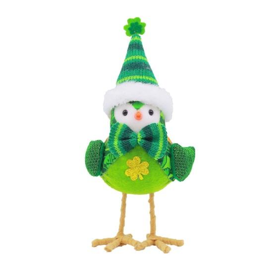 Gnome Doll St Patrick's Day Decoration Plush Bird Figurine with Shiny Wings Green Sweater Four Leaf Clover Embroidered Hat Soft Wool Legs Holiday Gift