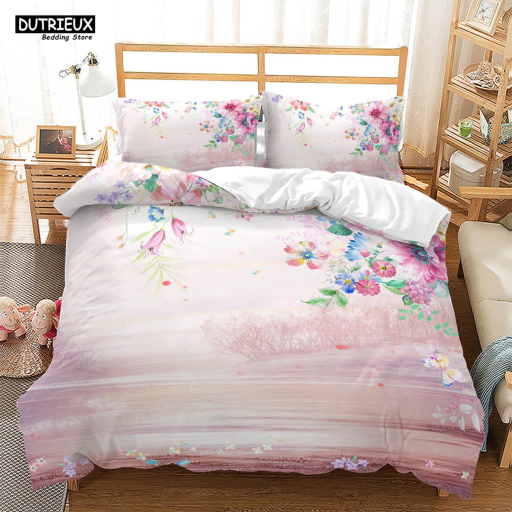 Charming Spring - Inspired Pink Floral Japanese Cherry Blossoms Bedding Set for Girls - with Duvet Cover (135x200cm)