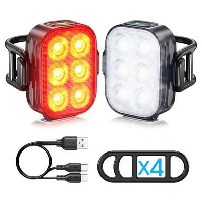 Bike Bicycle Headlight and Taillight IP65 Waterproof USB Rechargeable Safety Equipped with LED Warning Lights with Lighting Suitable for Various Roads