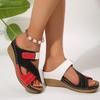 Ladies' Summer Velcro Color Blocked Slope Heel Thick Bottom Slippers Beach Sandals