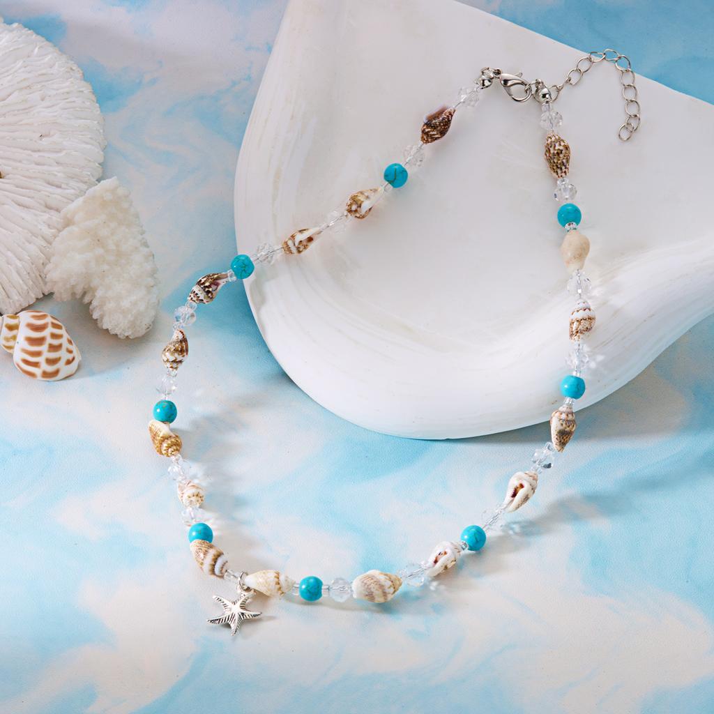 New Handmade Starfish Pendant Necklace for Women Bohemian Conch Beaded Choker Necklace Girls Spring Summer Beach Jewelry Gift