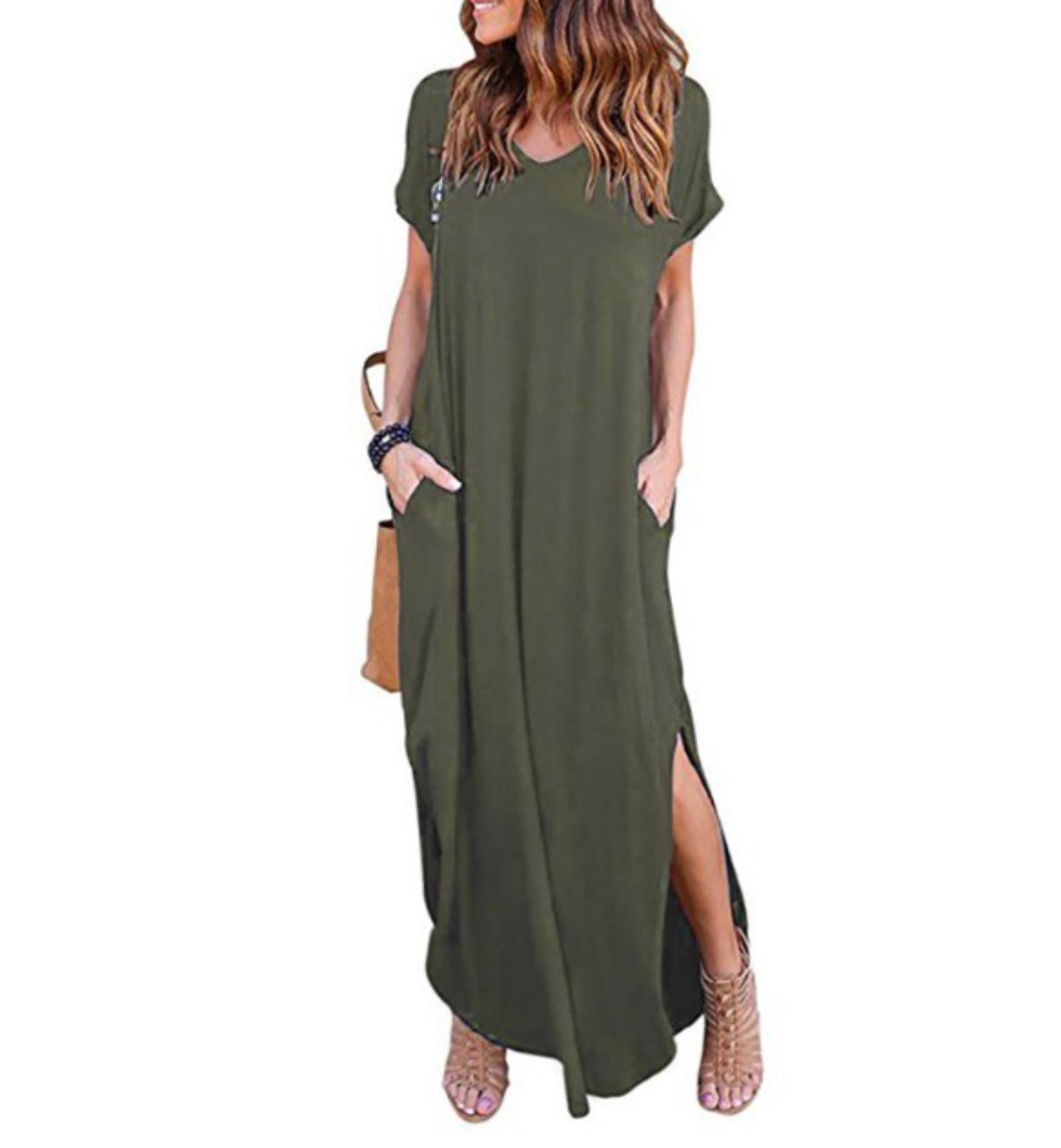 

Extra,Long Plus Size Loose,Fit Pocket Dress XXXXL зелений