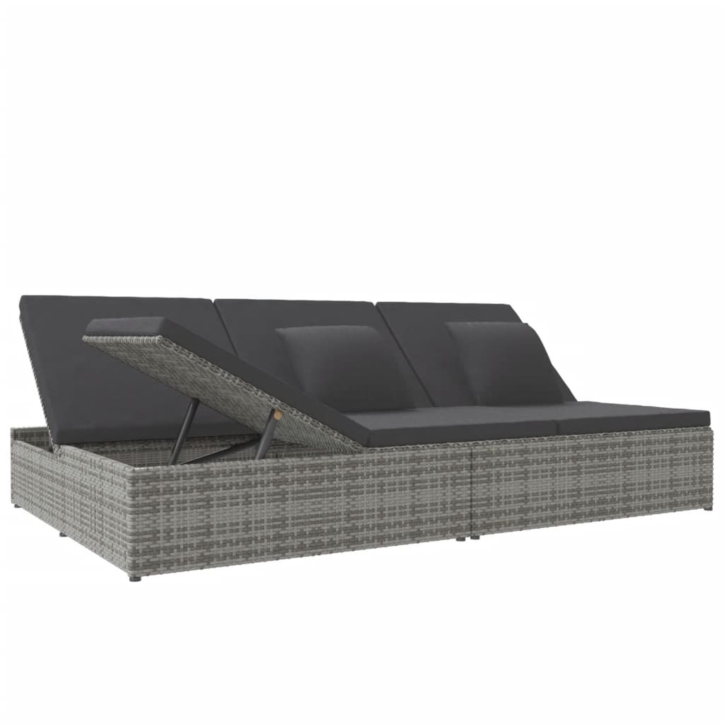 Vidaxl Klappbares Gartenbett Mit Kissen, Polyrattan, Dunkelgrau