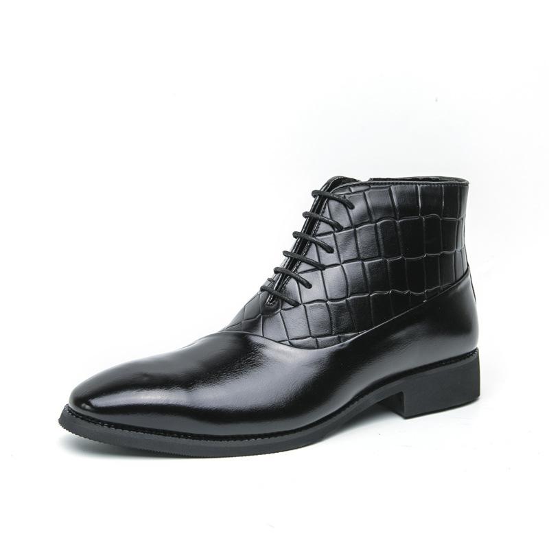 Large Size New Leather Boots Men's Fashion High-top Chelsea Boots Trendy Crocodile Pattern Business Dress Martin Boots Men