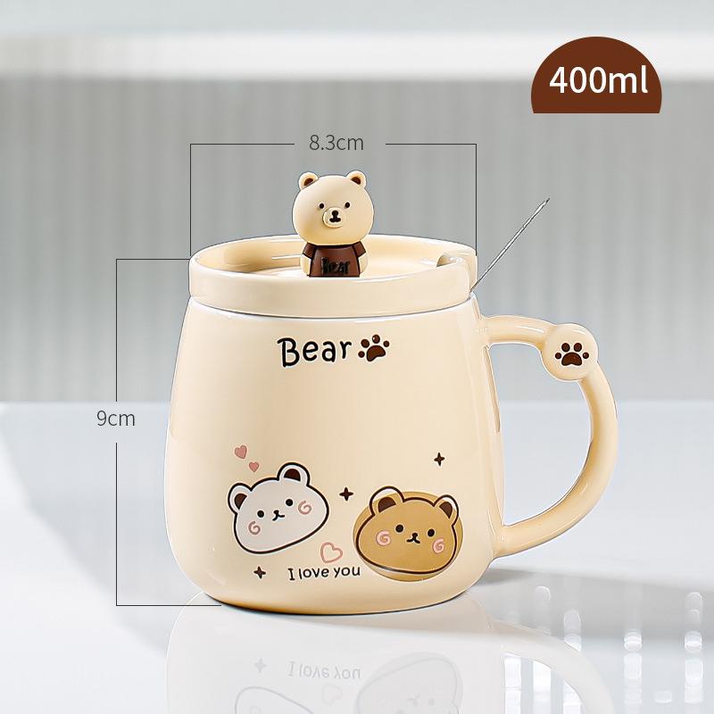 Cute Bear Mugs With Lid Spoon For Women Ceramic Mug Kid Cartoon Milk Mug Coffee Cup Tea Cup Birthday Christmas Gift