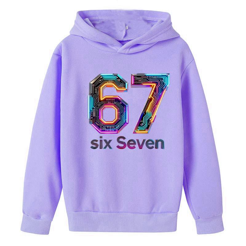 Felpa con Cappuccio per Bambini Divertente Stampa 67 Foderata in Pile Ragazzi Casual Sportiva Felpa con Cappuccio Top