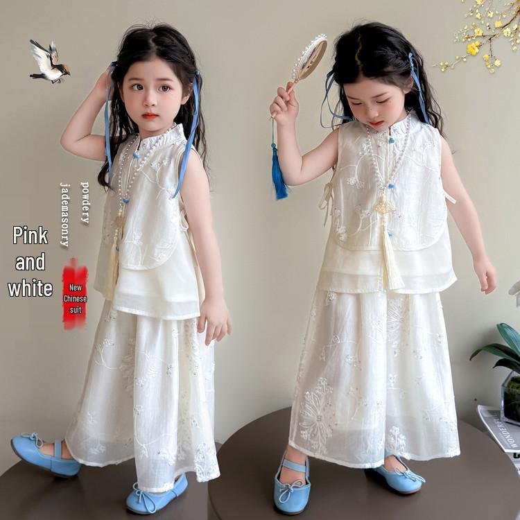 2025 New Summer Chinese-Style Hanfu Qipao Set for Girls