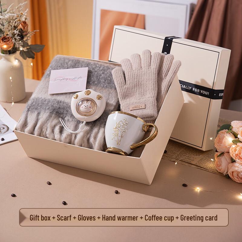 Women s Winter Gift Set with Scarf, Gloves, Hand Warmer & Coffee Cup