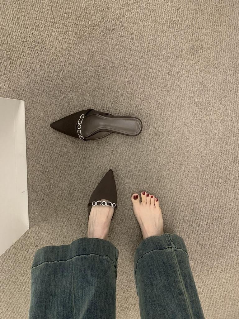 Temperament Fairy Style Bag Head Half Slippers Female Outside Wearing Lazy One Pedal Sandals Kitten and Beautiful Pointed Mueller Shoes