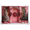 Mocsicka Pink Christmas House Background Photography Xmas Tree Home Door Gift Stockings Decorations Kid Baby Girl Photo Backdrop