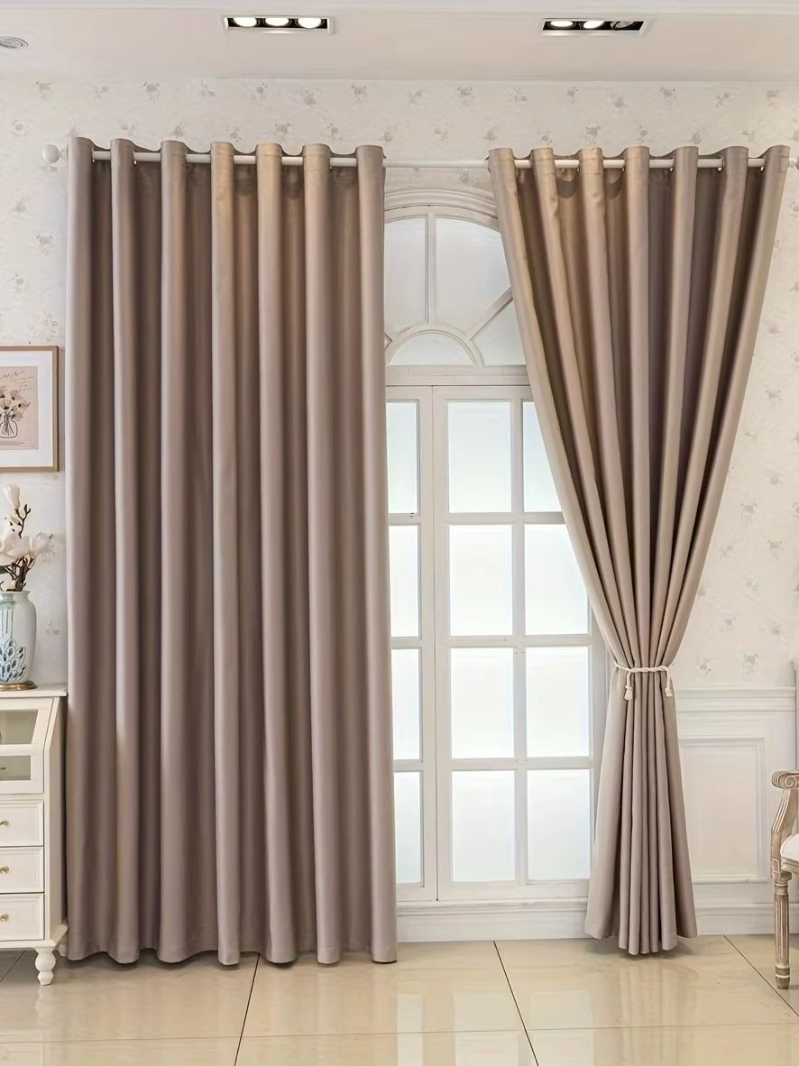 1 stuk Effen Taupe Verduisterend Gordijn, Ring Gevormd Thermisch Geïsoleerd Geluiddempend Raambekleding, Kamer Verduisterend Gordijn voor Slaapkamer Livi 1pc W100xL130 cm&Grommet Top