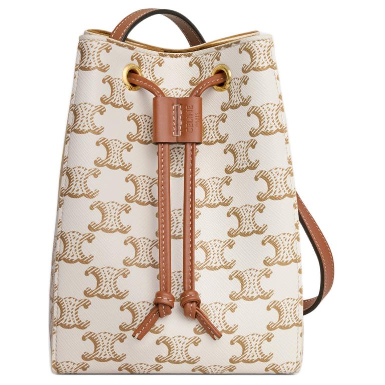 

Celine Sailor Logo Print Drawstring Closure Canvas And Calfskin Trim Crossbody Shoulder Bag Women bags White Brown 10M742GCE-01TA Basic Set (Bag+Dust Bag)