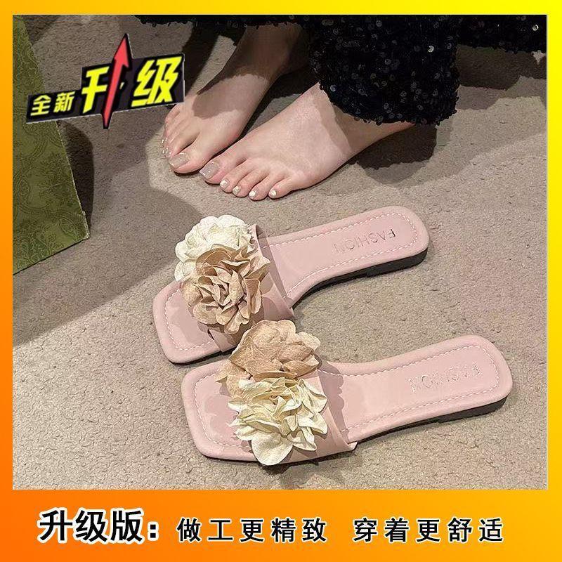 Flat-bottomed Beach Fairy Flower Girl One-word Sandals 2025 Summer New Outer Wear Holiday Seaside with Skirt Slippers