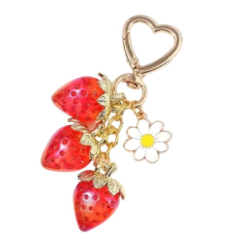 Portachiavi Fragola Per Donne Ragazze Ciondolo Borsa Accessorio Regalo Resina Margherita Floreale Portachiavi Accessori Zaino