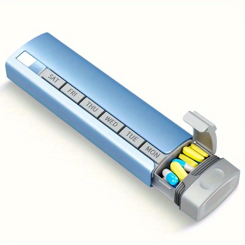 

A 7-day Pill Organizer Box,A Portable High-end Aluminum Daily Pill Box, A Weekly Travel Pill Box,That Can Hold Vitamins, Pills. синій