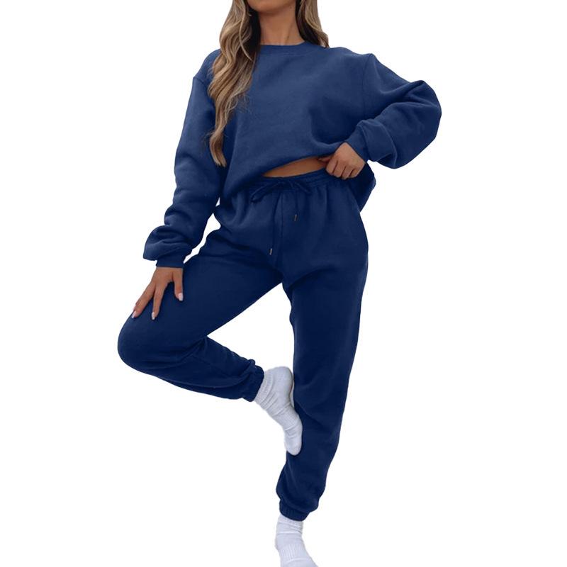 Women's New Fashion Solid Color Long Sleeve Pullover and Sweatpants Set for Autumn and Winter