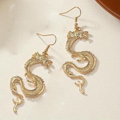 A Set of Personalized Long-ear Spice Girl Stud Earrings Zinc Alloy Chinese Dragon Earrings