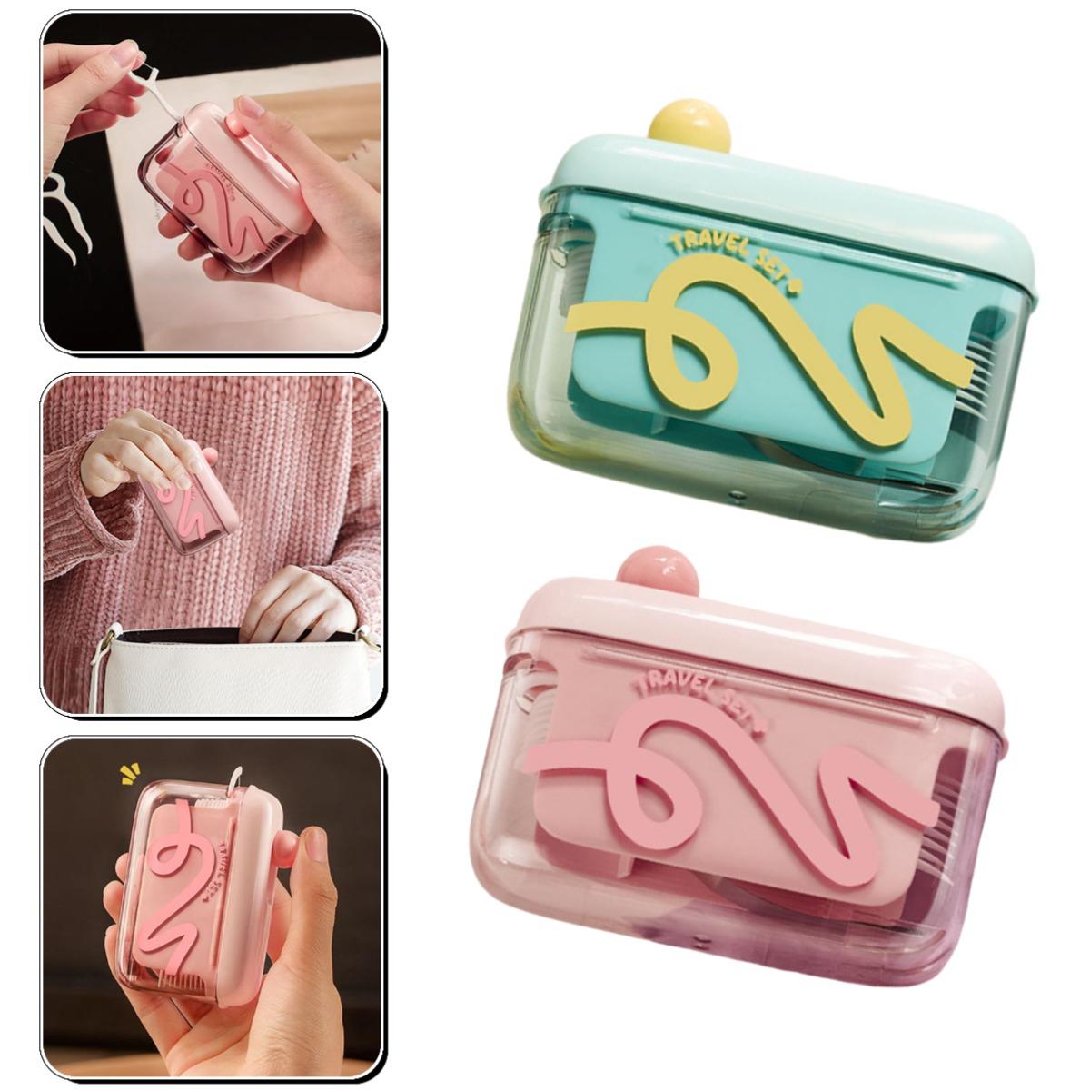 

Automatic Dental Floss Storage Box Large Capacity Dustproof Transparent Design Pop-Up Dental Floss Dispenser Portable OralCare Dental Floss Box Without Disposable Floss рожевий