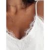 White Women's Tank Tops Summer Sleeveless Strap Outer Lace V-neck Camisole Vest Fashion Elegant Sexy Loose Casual Base Slim Fit Office Ladies Camis