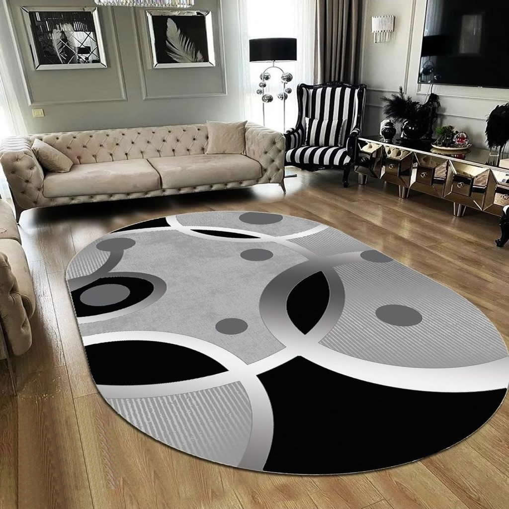 ePeddler Domů Moderní Zlato Stříbrný vzor Digitální tisk Omyvatelná protiskluzová základna bodů, oválný obývací pokoj nové generace, kuchyně, vstupní koberec a běhoun