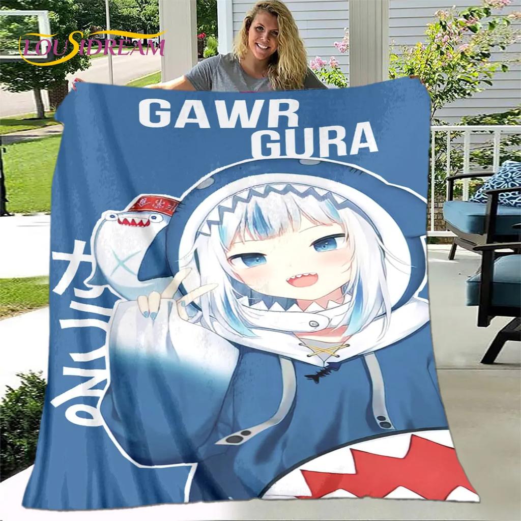 Cute Gawr Gura Hololive Anime Soft Plush Blanket,Flannel Blanket Throw Blanket for Living Room Bedroom Bed Sofa Picnic Cover Kid