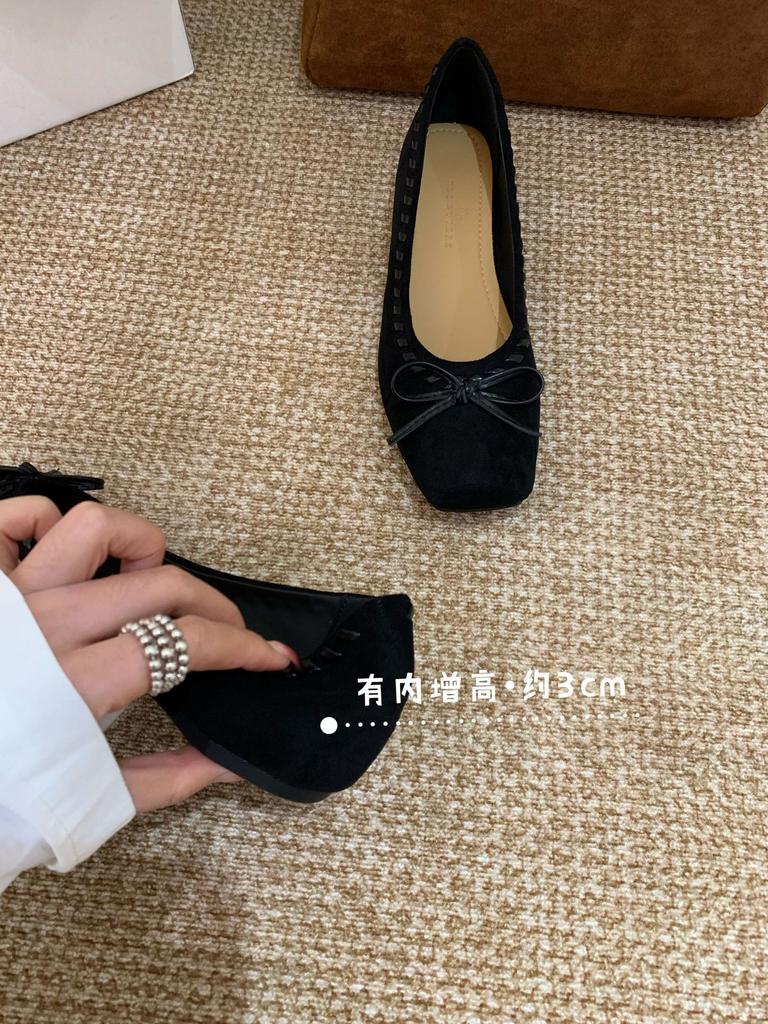 French evening breeze shallow mouth inner height increase single shoes 2025 new versatile bow gentle temperament grandma shoes ladyshoes