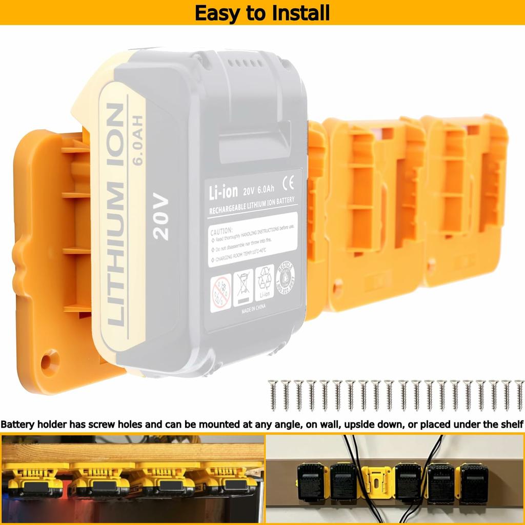 RIS-DW-1 12Pcs For Dewalt 20V/60V DCB200 Battery Holder Wall Storage Mounts Battery Rack