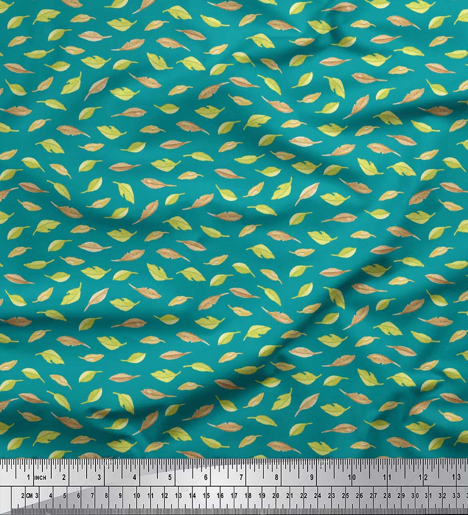 

Тканина Soimoi Blue Japan Crepe Satin Тканина з листям ясена з принтом 1 метр 42 дюйма 42 Inch Wide - Poly Crepe зелений