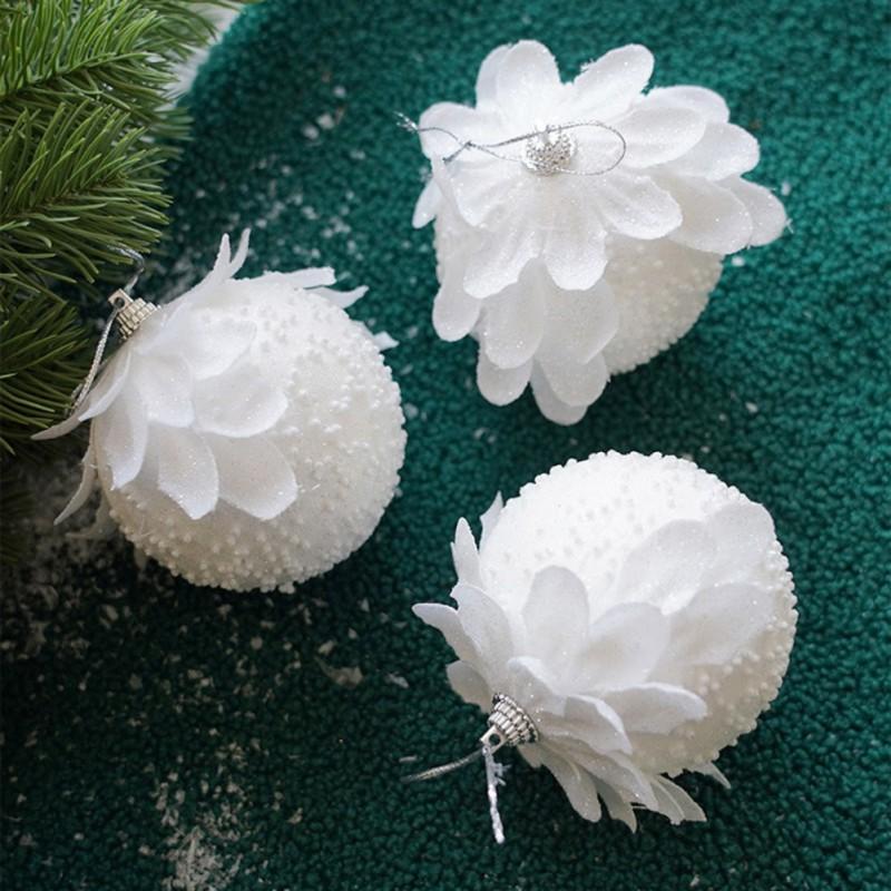 2/3/6/12pcs Decorative Hanging Christmas Ball Pendant Foam White Feather Fantasy Fairy Tale Decoration Christmas PVC Pendant 8cm