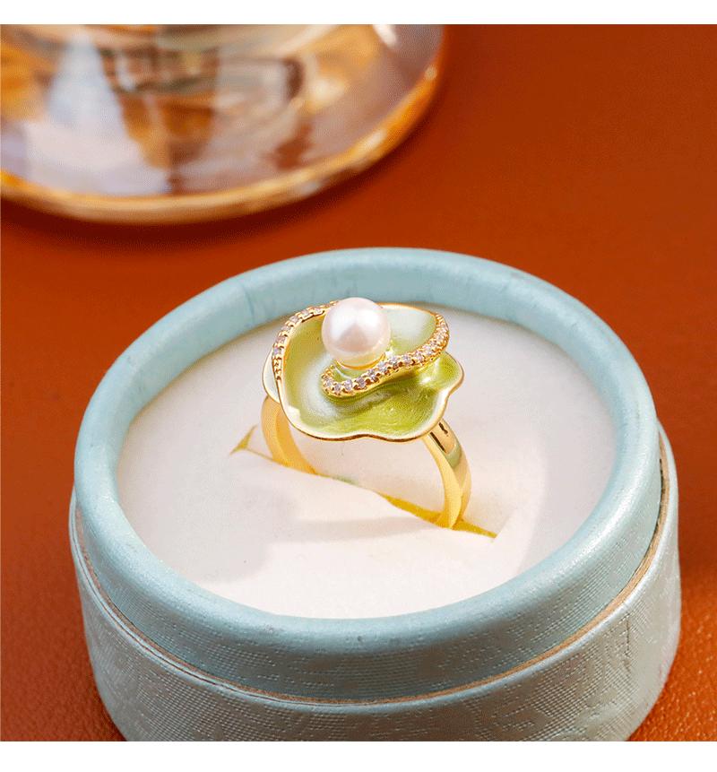 2025 Neuer Emaille Tropföl Kamelie Perlenring, Damen Modering, Leichter Luxus Temperament High-End Ring, Verstellbarer Ring