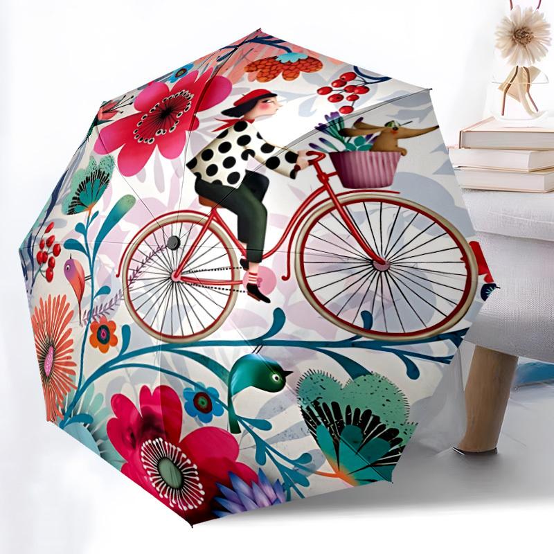 

1pc Bicycle, Floral Automatic Open/Close Umbrella - Compact Travel Umbrella, Gift for Birthday, Holiday yy260106006