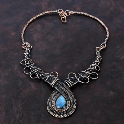 Labradorite Copper Necklace Wire Wrapped Necklace Adjustable Necklace Gemstone Jewelry Handmade Necklace Antique Copper Jewelry Gift For Her
