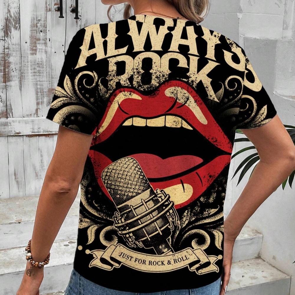 

Женская футболка с принтом сексуальной помады и губ, футболка для женщин, модные рок-н-ролльные топы с коротким рукавом, свободные женские футболки большого размера 2XL