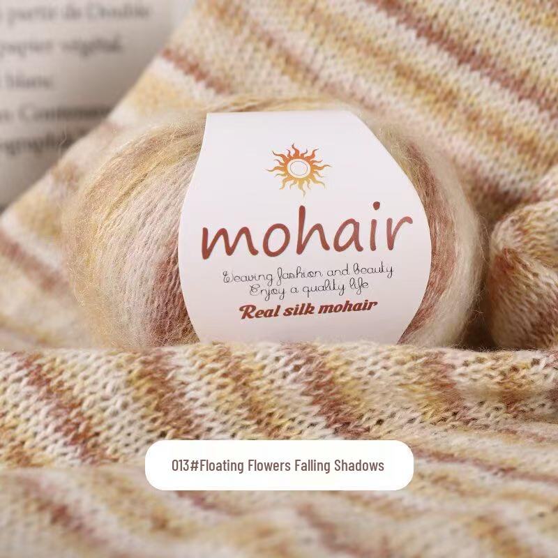 Gradient Silk Cloud-Pattern Mohair Rainbow Yarn Sweater Scarf Hat Shawl DIY Kit.