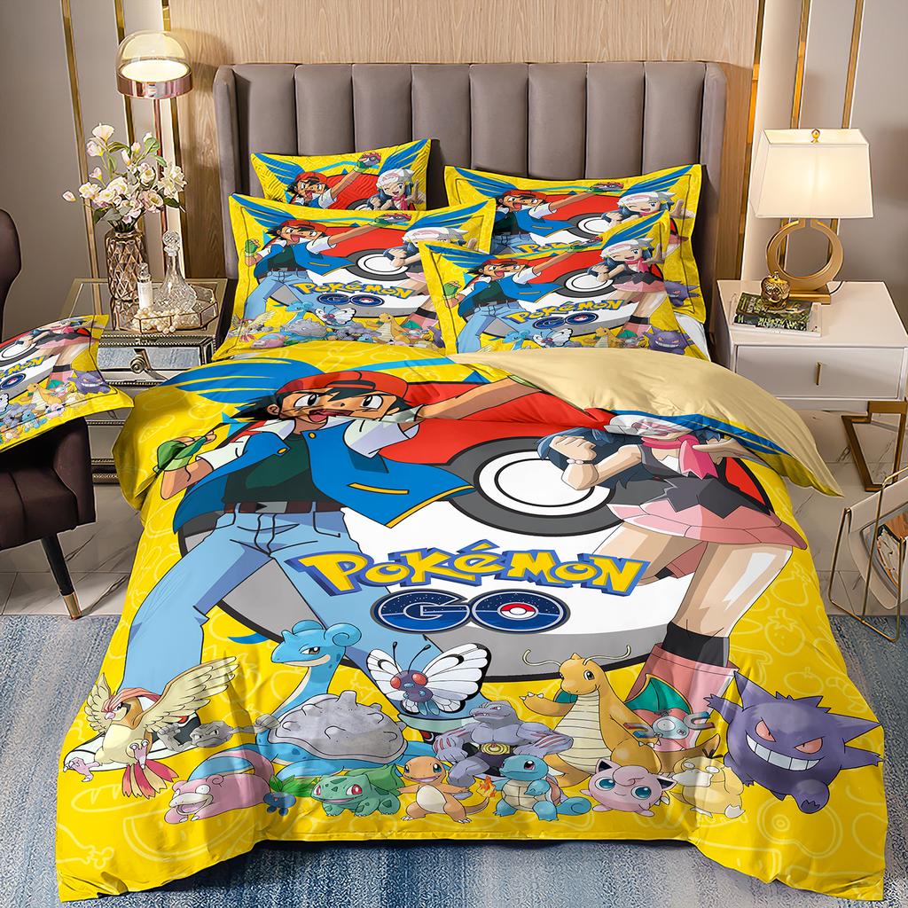 Pokemon 3D Pikachu Quilt Cover Anime Printed Bedding for children boys girls adults Kids Bedding Set Holiday Gift