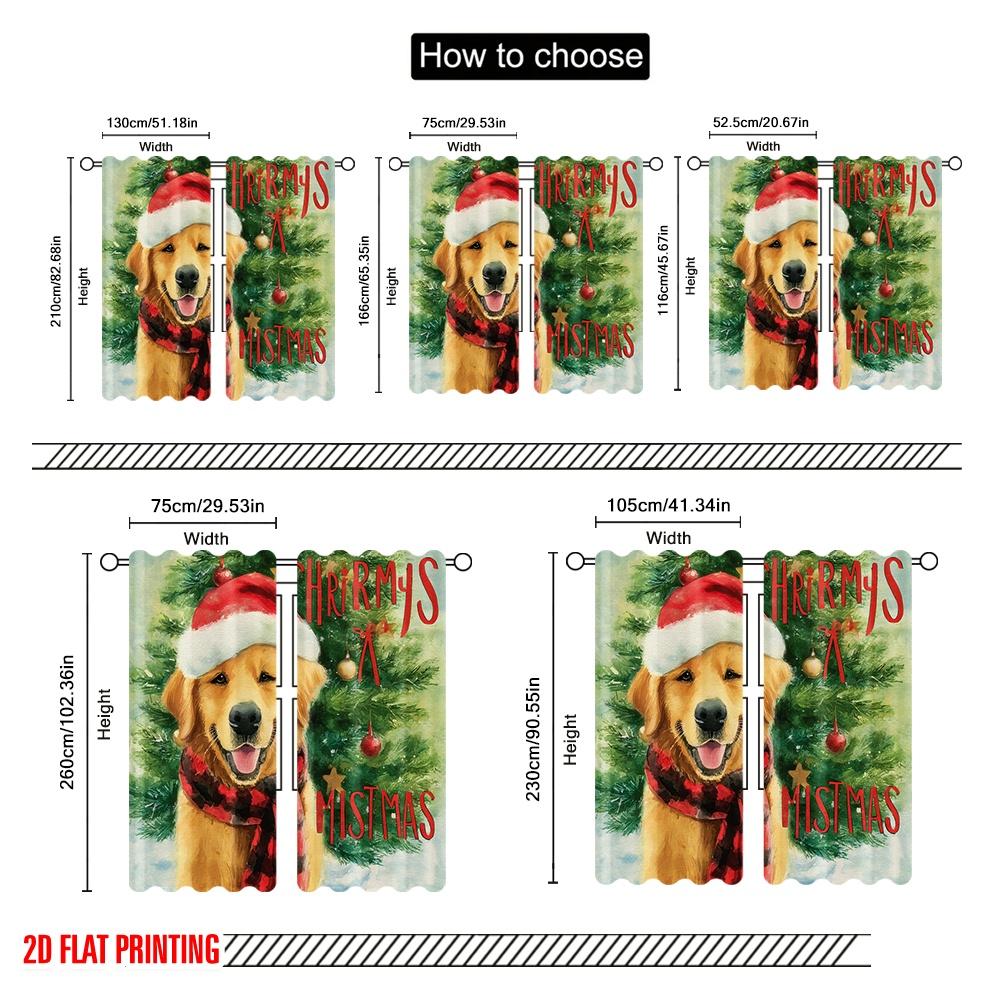 2pcs,2D Plane Printing Curtains Digital Printed Christmas Dog Versatile Fabric (without Rod) All Seasons Ldeal for Living Room,