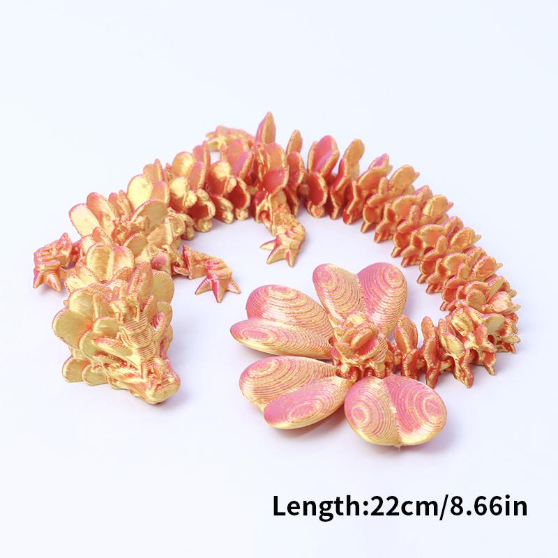 3D Printed Dragon Model 22cm Creative Movable Joint Clover Dragon Fish Tank Decoration Desktop Ornament Collection Gifts
