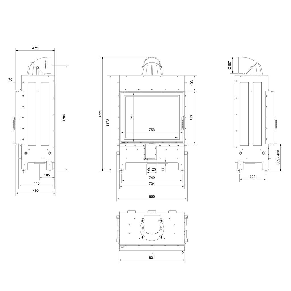 Steel Fireplace KRATKI LUCY 15 kW Ø 200