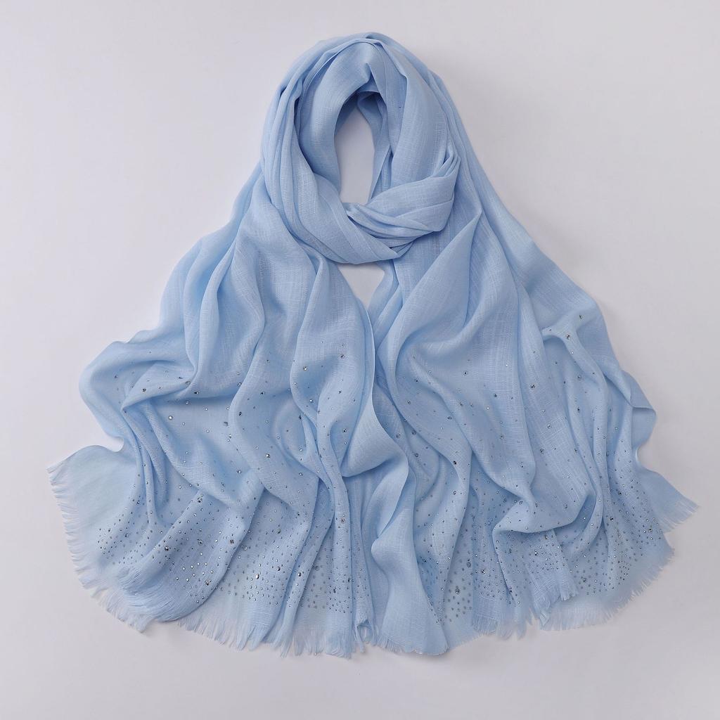 Versatile Solid Color Bamboo Yarn Headscarf With Rhinestones Malay Style Scarf